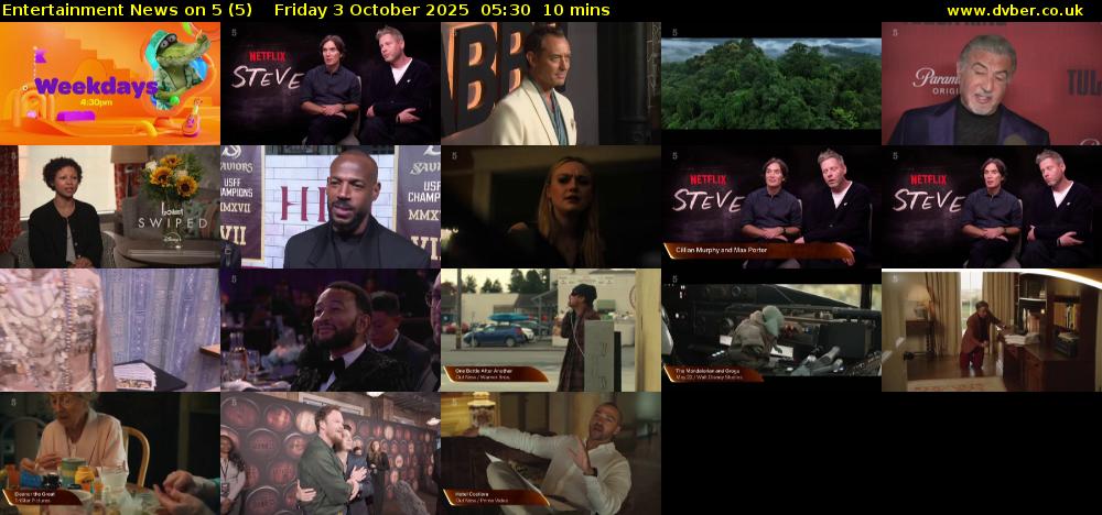 Entertainment News on 5 (5) Friday 3 October 2025 05:30 - 05:40