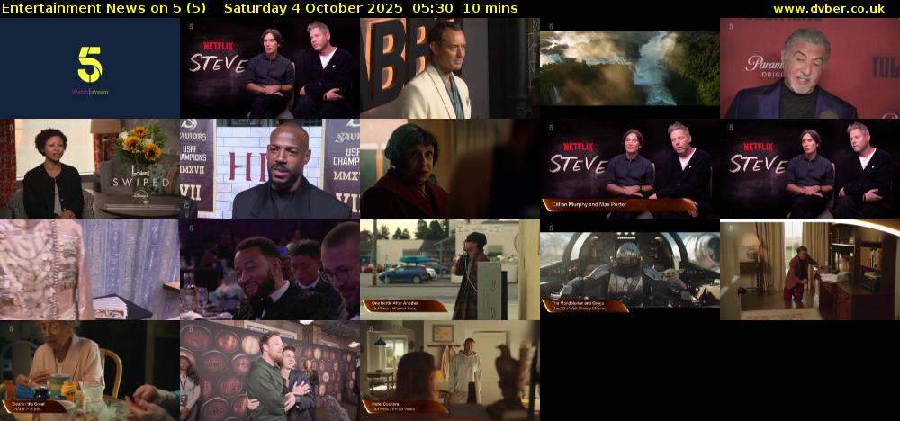 Entertainment News on 5 (5) Saturday 4 October 2025 05:30 - 05:40