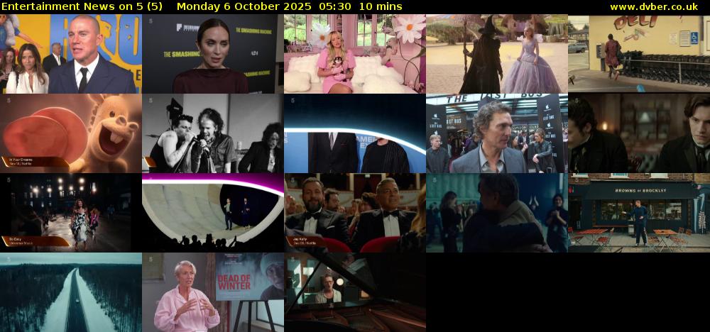 Entertainment News on 5 (5) Monday 6 October 2025 05:30 - 05:40