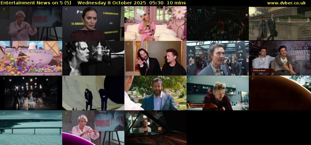 Entertainment News on 5 (5) Wednesday 8 October 2025 05:30 - 05:40