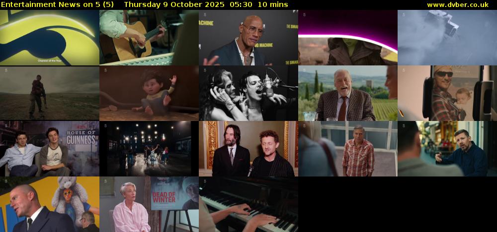 Entertainment News on 5 (5) Thursday 9 October 2025 05:30 - 05:40