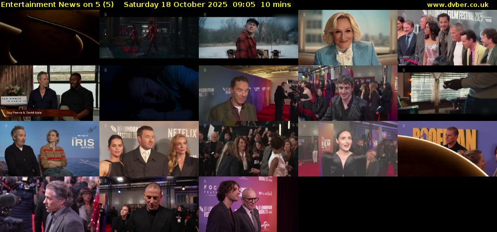 Entertainment News on 5 (5) Saturday 18 October 2025 09:05 - 09:15