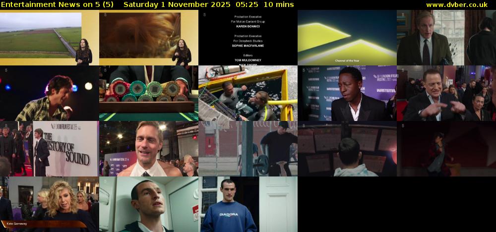 Entertainment News on 5 (5) Saturday 1 November 2025 05:25 - 05:35