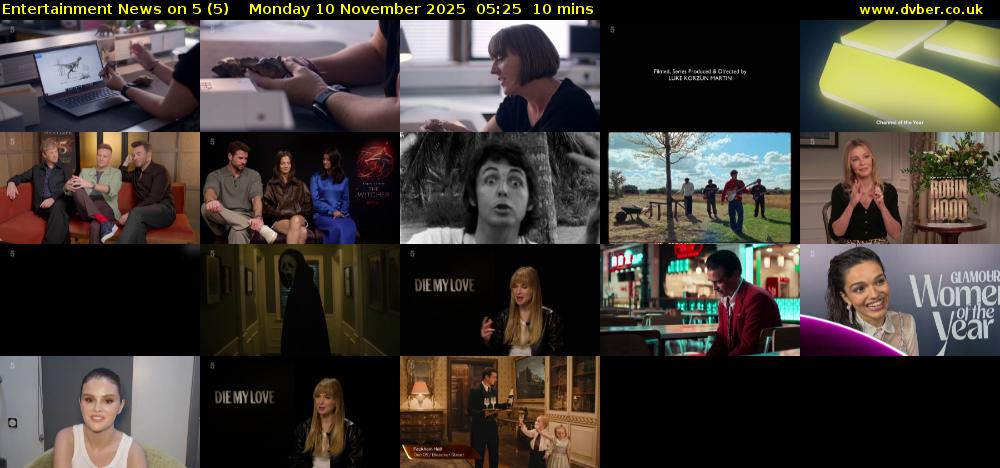 Entertainment News on 5 (5) Monday 10 November 2025 05:25 - 05:35