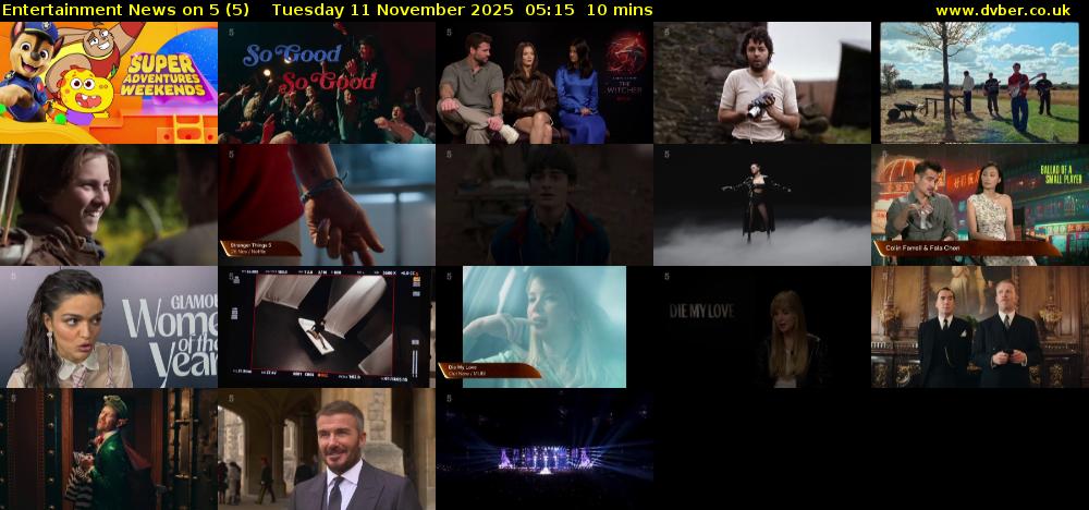 Entertainment News on 5 (5) Tuesday 11 November 2025 05:15 - 05:25