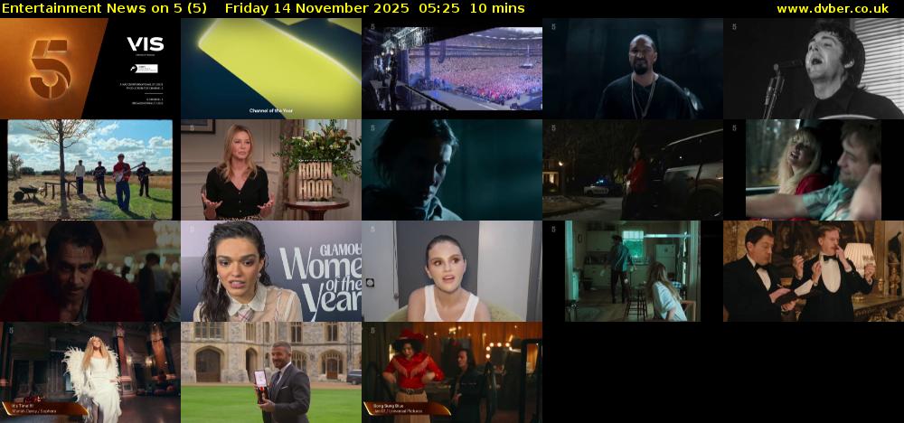 Entertainment News on 5 (5) Friday 14 November 2025 05:25 - 05:35