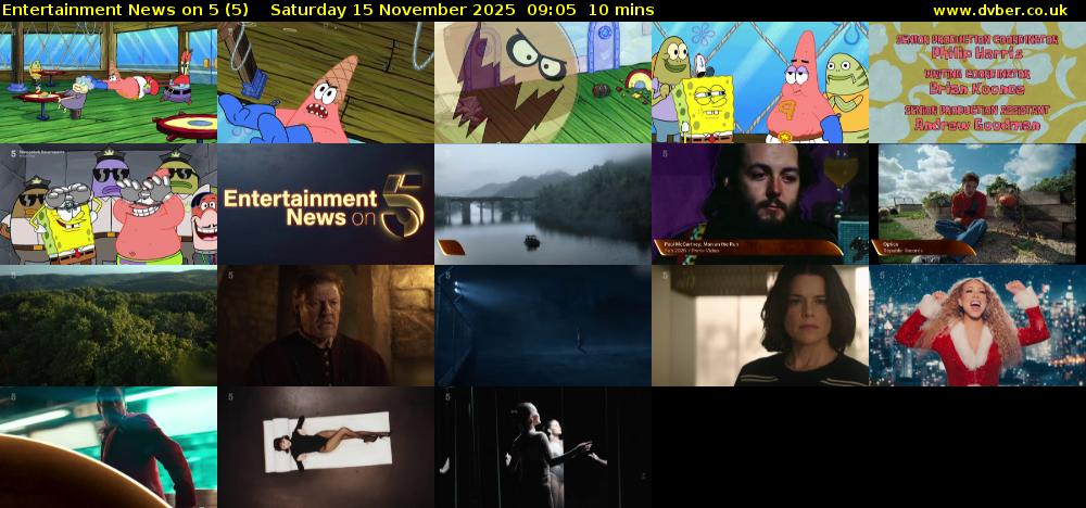 Entertainment News on 5 (5) Saturday 15 November 2025 09:05 - 09:15