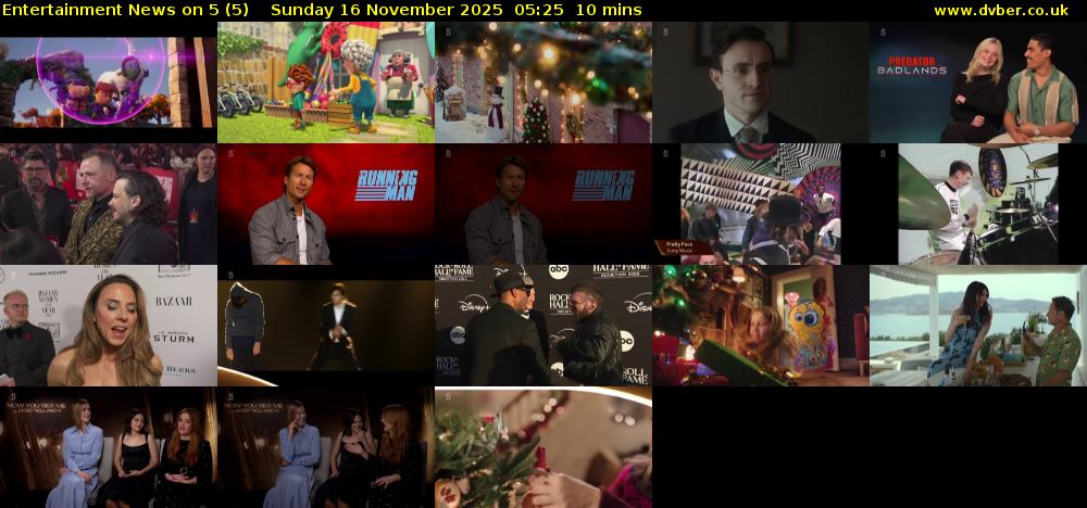 Entertainment News on 5 (5) Sunday 16 November 2025 05:25 - 05:35