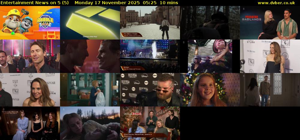 Entertainment News on 5 (5) Monday 17 November 2025 05:25 - 05:35