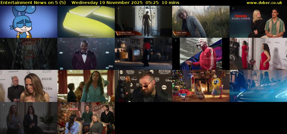 Entertainment News on 5 (5) Wednesday 19 November 2025 05:25 - 05:35