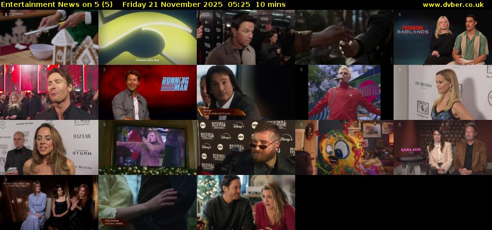 Entertainment News on 5 (5) Friday 21 November 2025 05:25 - 05:35