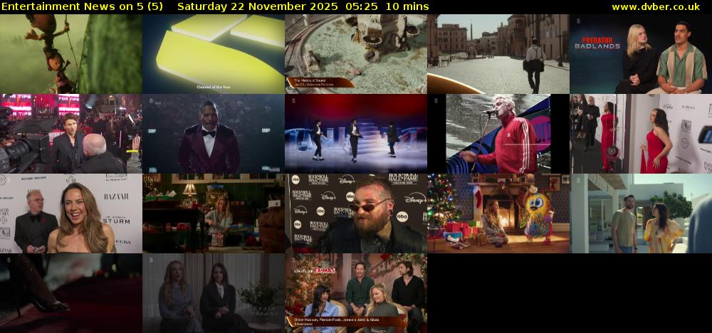 Entertainment News on 5 (5) Saturday 22 November 2025 05:25 - 05:35