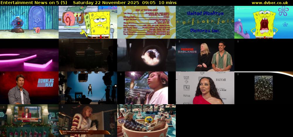 Entertainment News on 5 (5) Saturday 22 November 2025 09:05 - 09:15