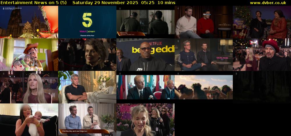 Entertainment News on 5 (5) Saturday 29 November 2025 05:25 - 05:35
