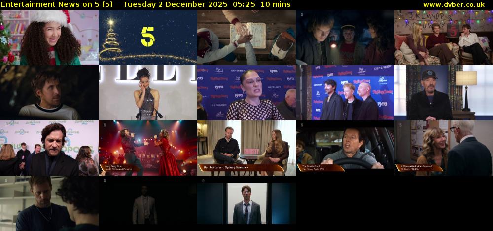 Entertainment News on 5 (5) Tuesday 2 December 2025 05:25 - 05:35