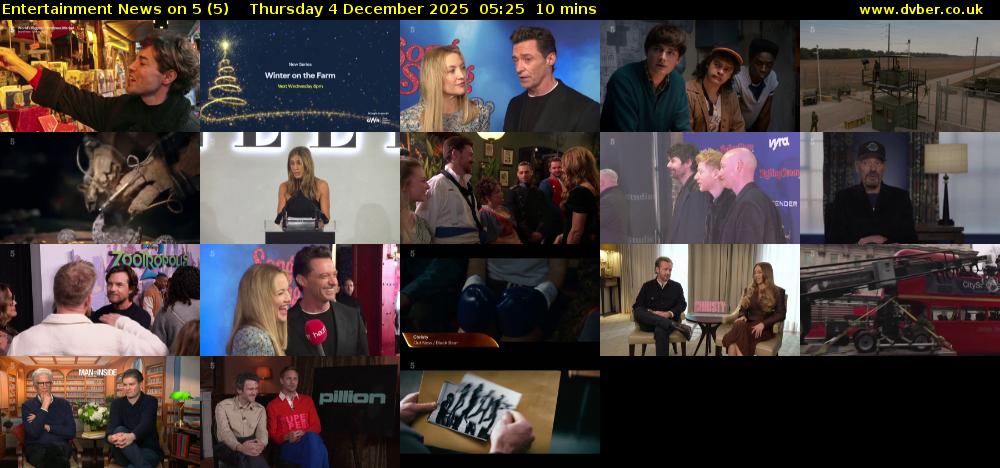 Entertainment News on 5 (5) Thursday 4 December 2025 05:25 - 05:35