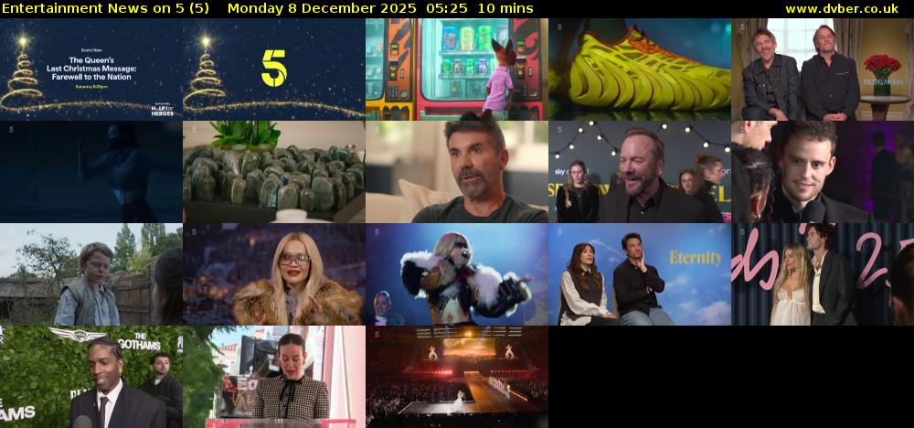Entertainment News on 5 (5) Monday 8 December 2025 05:25 - 05:35