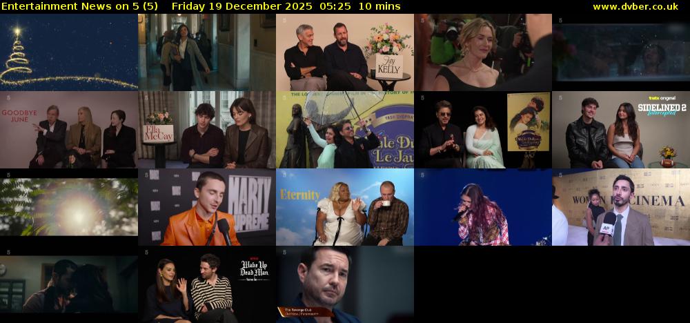 Entertainment News on 5 (5) Friday 19 December 2025 05:25 - 05:35