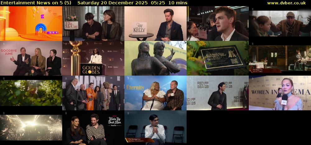 Entertainment News on 5 (5) Saturday 20 December 2025 05:25 - 05:35