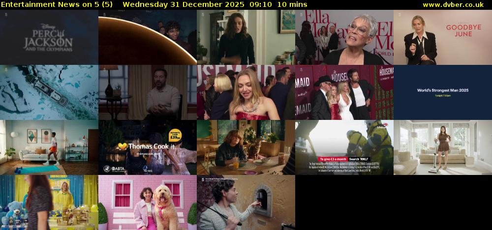Entertainment News on 5 (5) Wednesday 31 December 2025 09:10 - 09:20