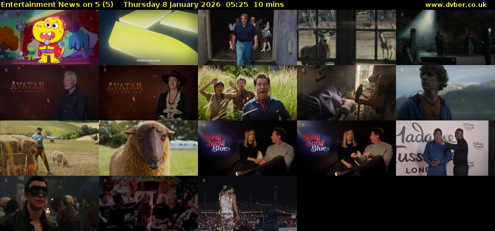 Entertainment News on 5 (5) Thursday 8 January 2026 05:25 - 05:35
