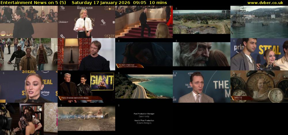 Entertainment News on 5 (5) Saturday 17 January 2026 09:05 - 09:15