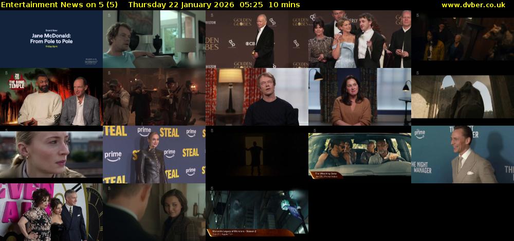 Entertainment News on 5 (5) Thursday 22 January 2026 05:25 - 05:35