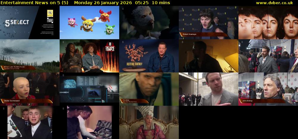Entertainment News on 5 (5) Monday 26 January 2026 05:25 - 05:35