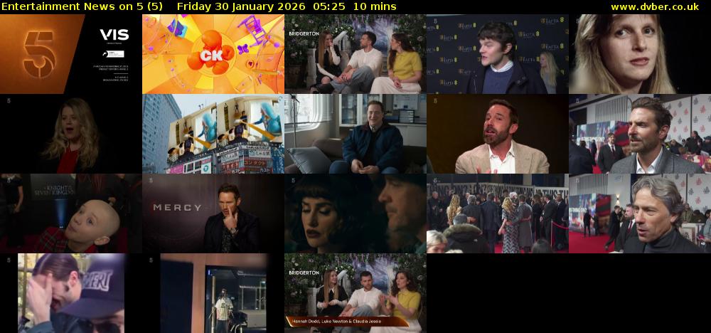 Entertainment News on 5 (5) Friday 30 January 2026 05:25 - 05:35