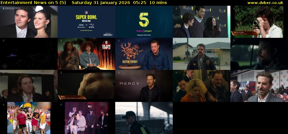 Entertainment News on 5 (5) Saturday 31 January 2026 05:25 - 05:35