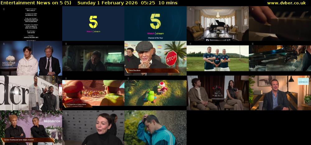 Entertainment News on 5 (5) Sunday 1 February 2026 05:25 - 05:35