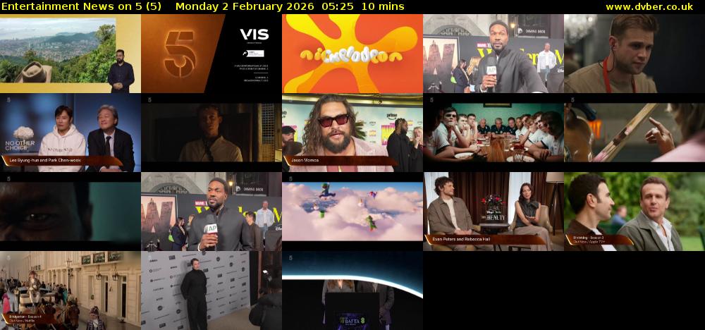 Entertainment News on 5 (5) Monday 2 February 2026 05:25 - 05:35