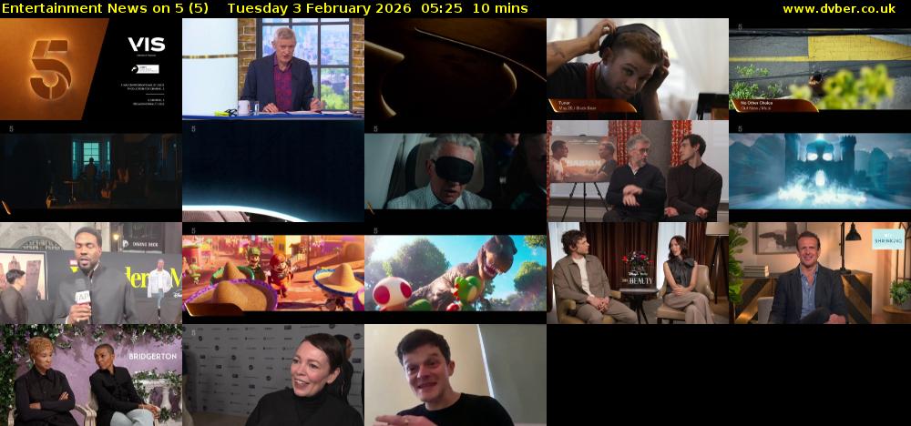 Entertainment News on 5 (5) Tuesday 3 February 2026 05:25 - 05:35