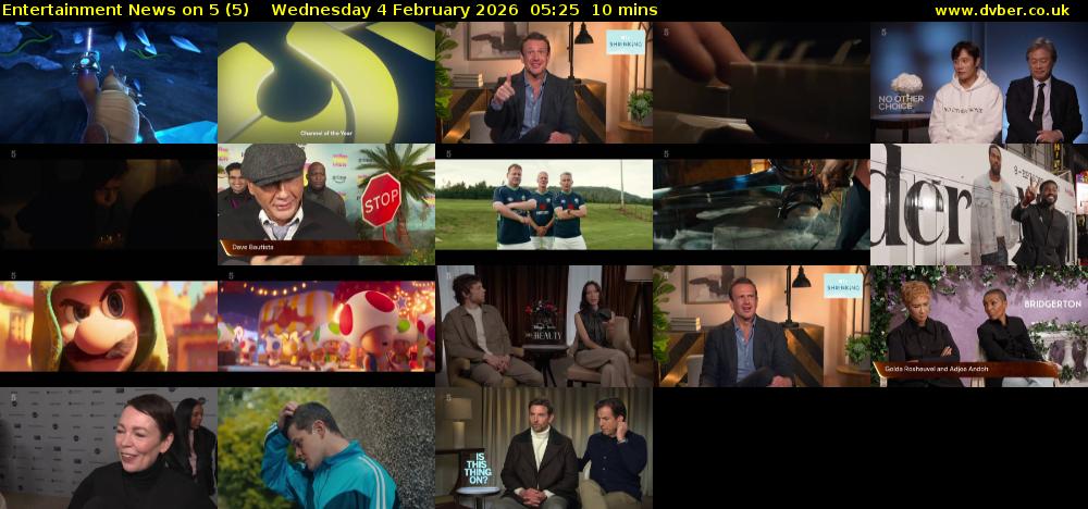 Entertainment News on 5 (5) Wednesday 4 February 2026 05:25 - 05:35