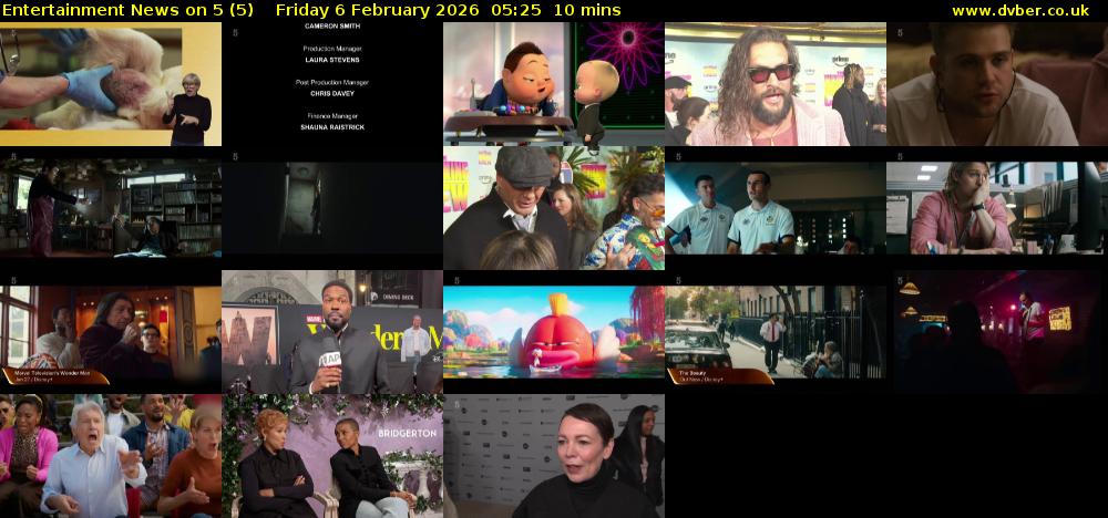 Entertainment News on 5 (5) Friday 6 February 2026 05:25 - 05:35