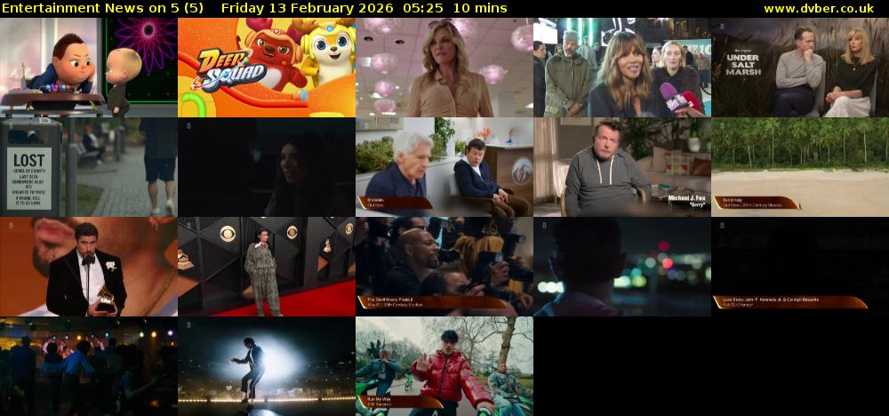 Entertainment News on 5 (5) Friday 13 February 2026 05:25 - 05:35