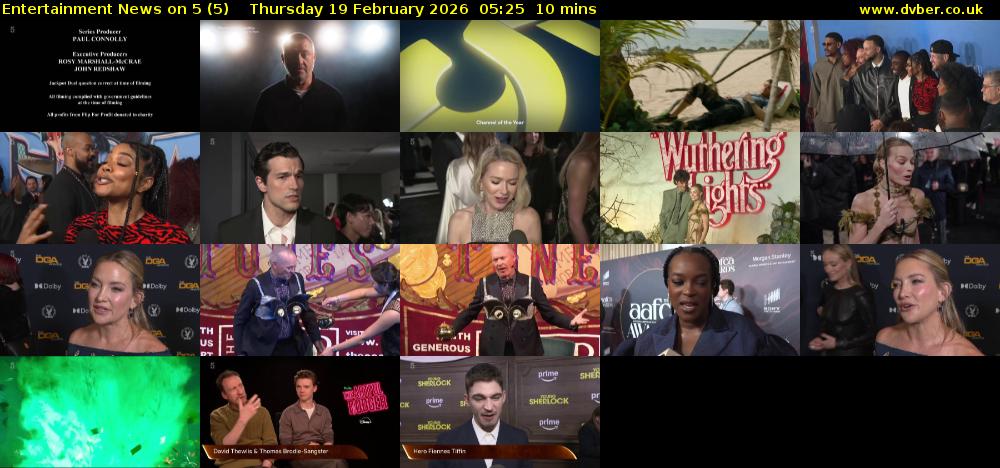 Entertainment News on 5 (5) Thursday 19 February 2026 05:25 - 05:35