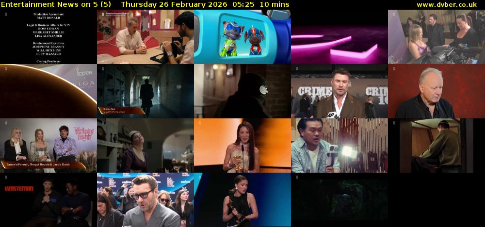Entertainment News on 5 (5) Thursday 26 February 2026 05:25 - 05:35
