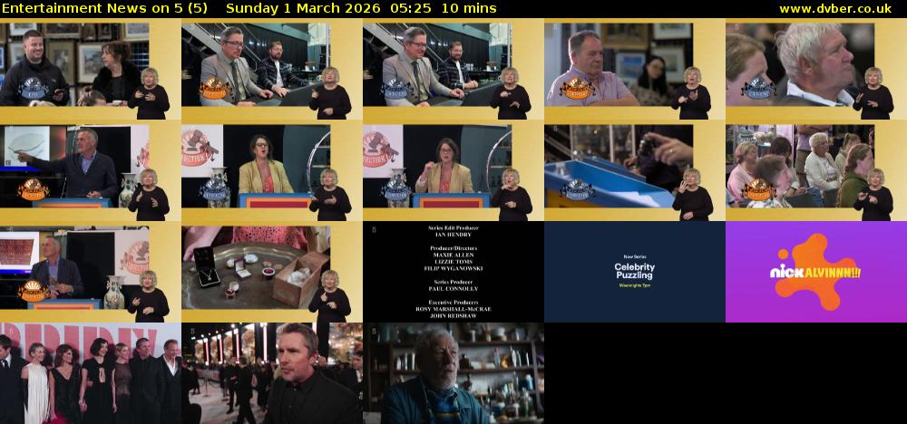 Entertainment News on 5 (5) Sunday 1 March 2026 05:25 - 05:35