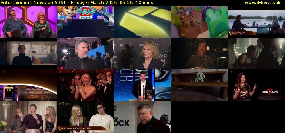 Entertainment News on 5 (5) Friday 6 March 2026 05:25 - 05:35