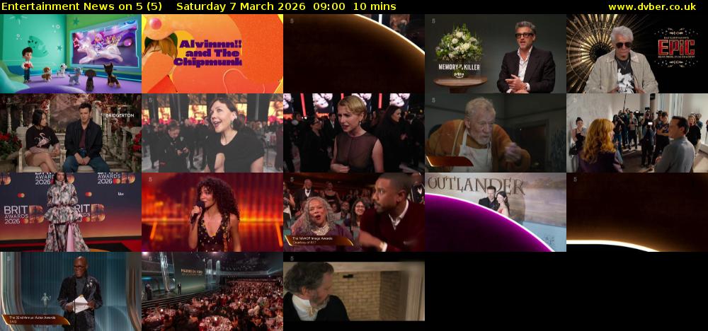 Entertainment News on 5 (5) Saturday 7 March 2026 09:00 - 09:10