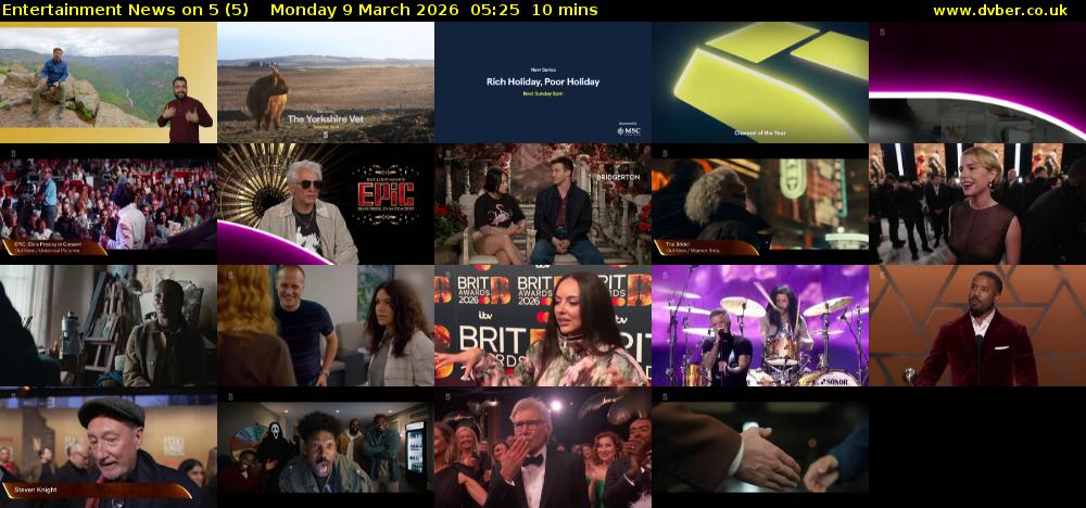 Entertainment News on 5 (5) Monday 9 March 2026 05:25 - 05:35