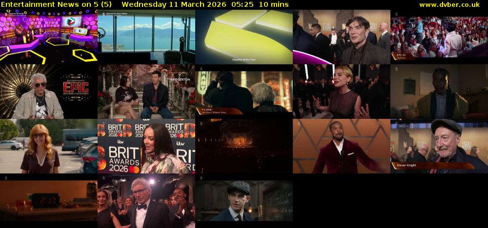 Entertainment News on 5 (5) Wednesday 11 March 2026 05:25 - 05:35