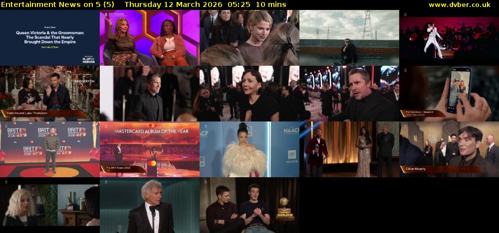 Entertainment News on 5 (5) Thursday 12 March 2026 05:25 - 05:35