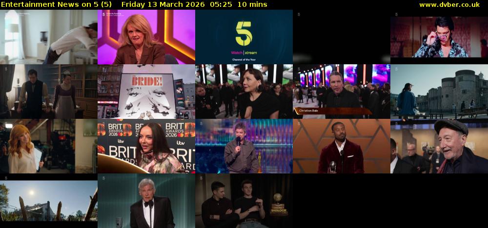 Entertainment News on 5 (5) Friday 13 March 2026 05:25 - 05:35