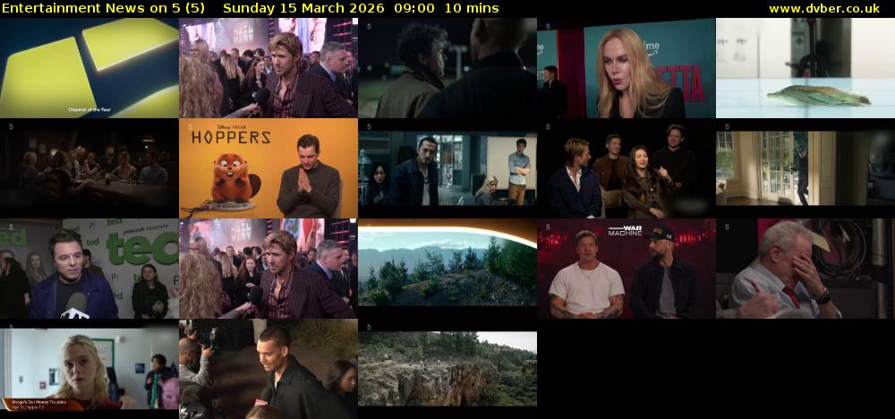 Entertainment News on 5 (5) Sunday 15 March 2026 09:00 - 09:10