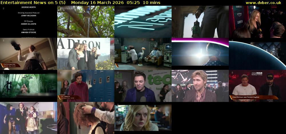 Entertainment News on 5 (5) Monday 16 March 2026 05:25 - 05:35