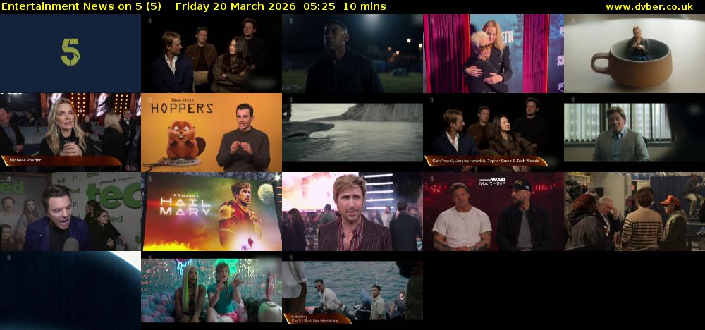 Entertainment News on 5 (5) Friday 20 March 2026 05:25 - 05:35