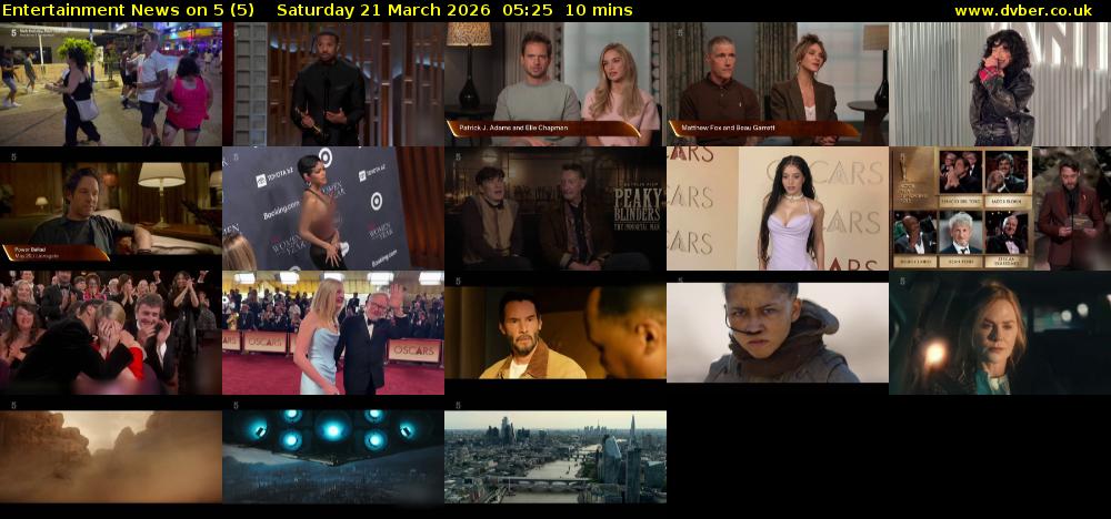 Entertainment News on 5 (5) Saturday 21 March 2026 05:25 - 05:35