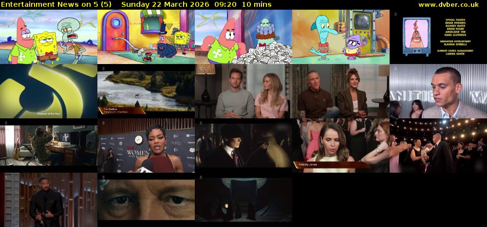 Entertainment News on 5 (5) Sunday 22 March 2026 09:20 - 09:30